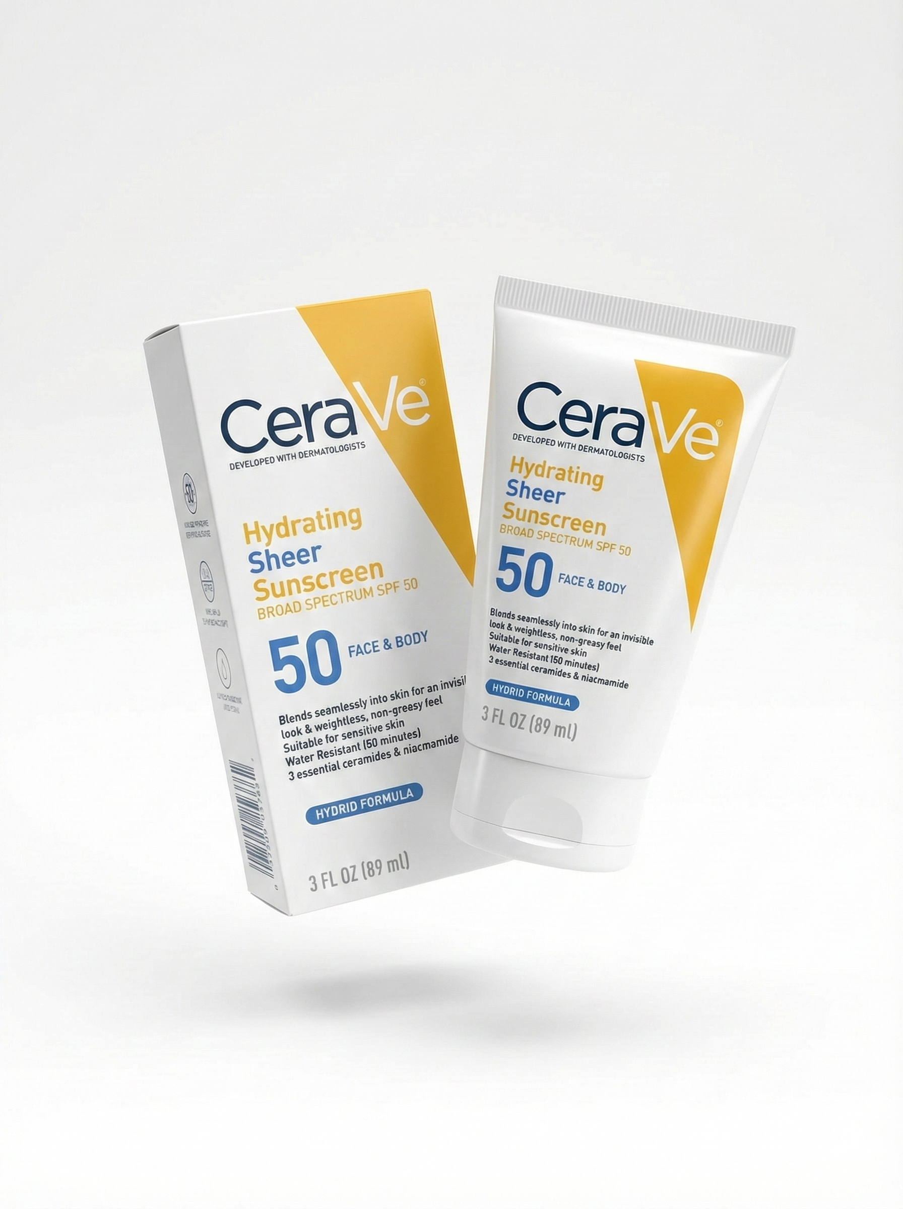 CeraVe Hydrating Sheer Sunscreen SPF 50 – Face & Body (89ml)
